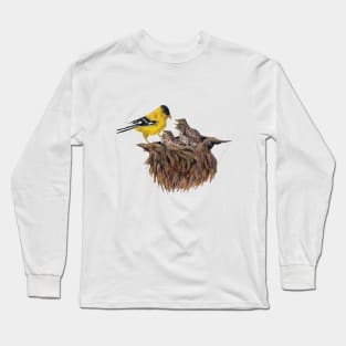 Goldfinch Taking Care of House Finch Babies Long Sleeve T-Shirt